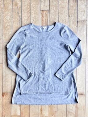 Joan Vass Studio Knit Gray High-Low Split Hem Tunic Sweater Size Small